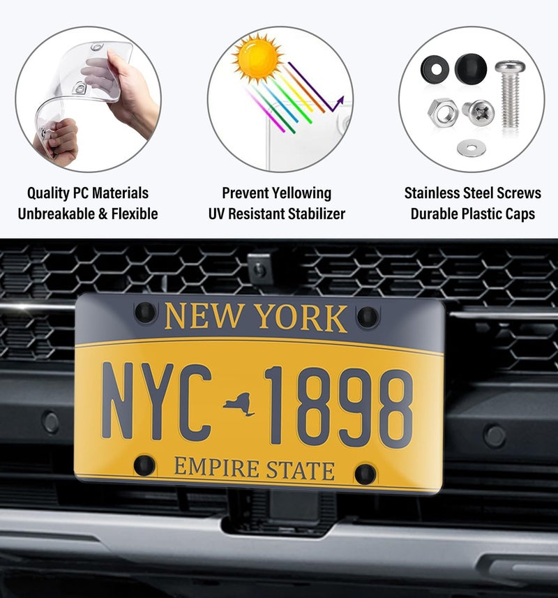 KLSKKJ 2 Pack Clear License Plate Covers, License Plate Protector Unbreakable Plastic Shields Tag Holder Fits Standard US Plate with Screws Caps - Image 2
